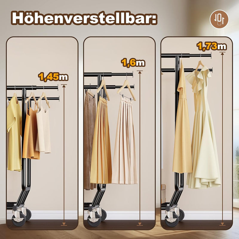 Heavy Duty Clothes Rail 238KG Capacity Extendable Hanging