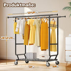 Heavy Duty Clothes Rail 238KG Capacity Extendable Hanging
