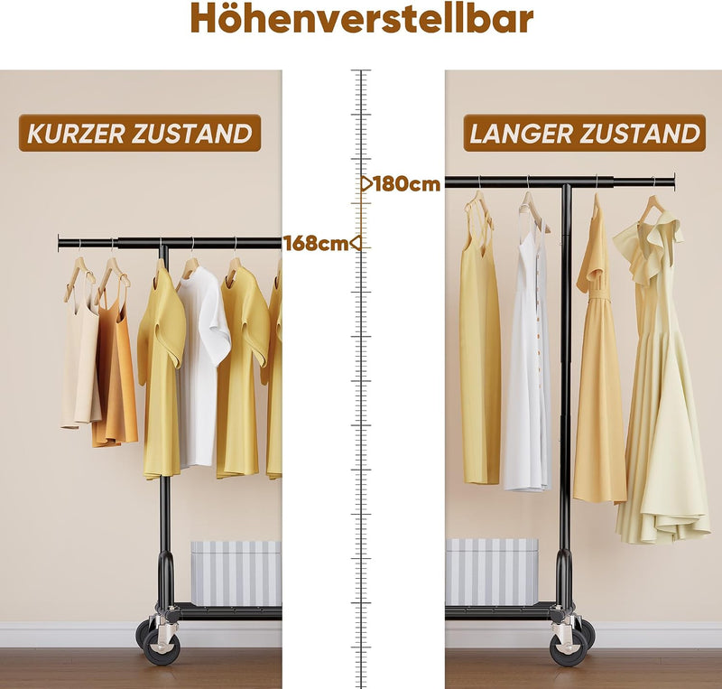 Heavy Duty Clothes Rail 238KG Capacity Extendable Hanging
