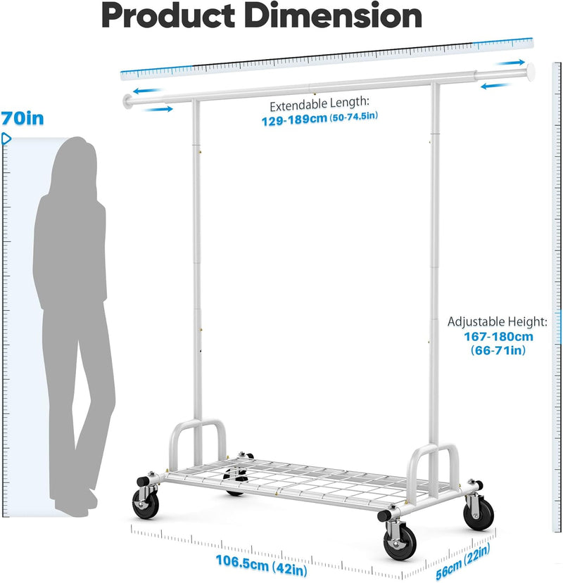 Heavy Duty Clothes Rail 238KG Capacity Extendable Hanging