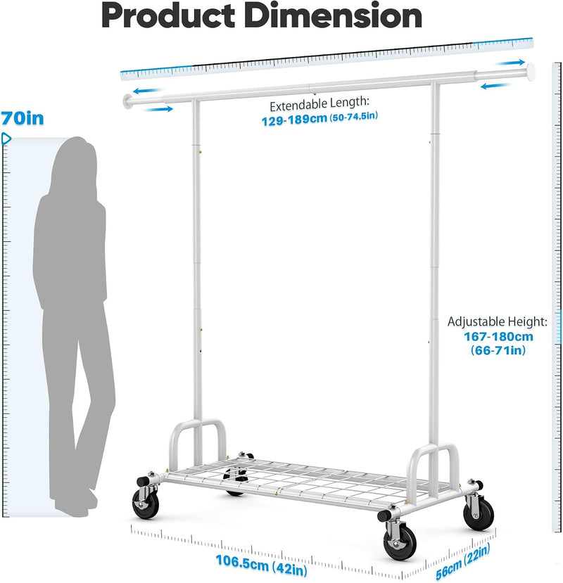 Heavy Duty Clothes Rail 238KG Capacity Extendable Hanging