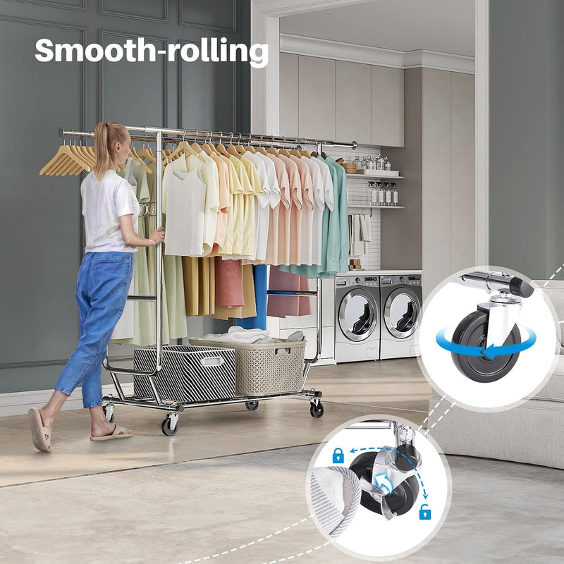 Heavy Duty Clothes Rail 238KG Capacity Extendable Hanging