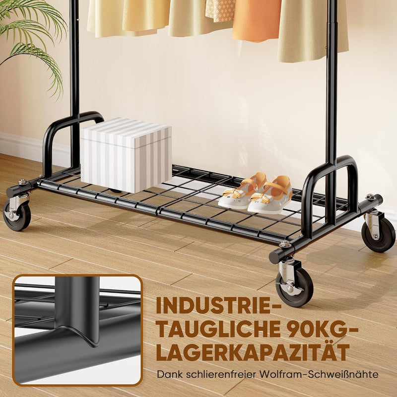 Heavy Duty Clothes Rail 238KG Capacity Extendable Hanging