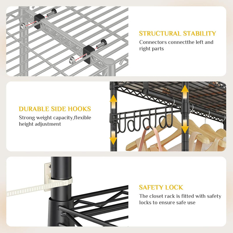 Heavy Duty Clothes Rail for Corner with Hanging