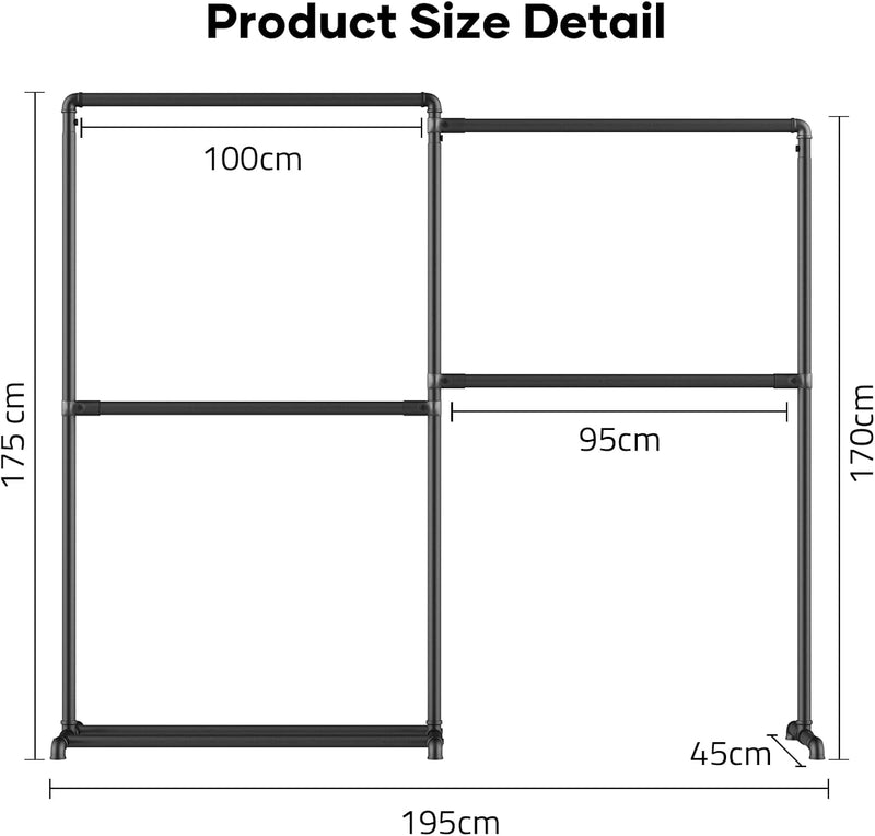 Heavy Duty Clothes Rail Freestanding Hanging with 4