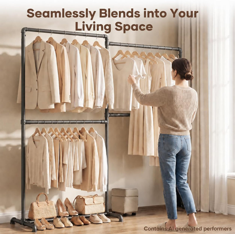 Heavy Duty Clothes Rail Freestanding Hanging with 4