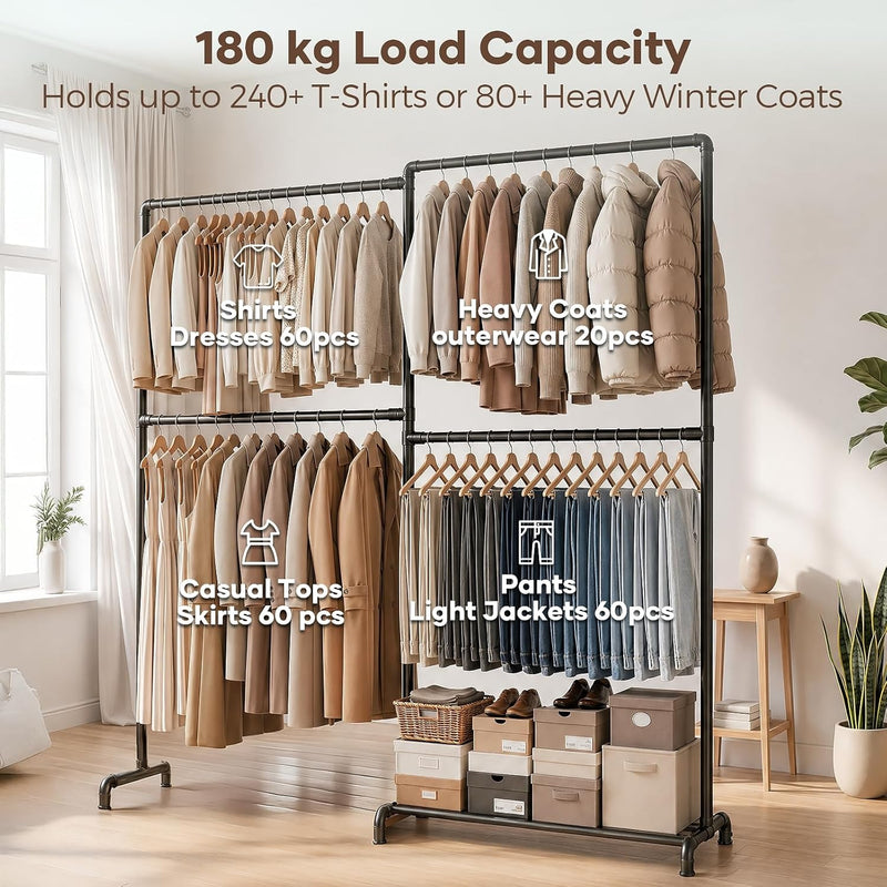 Heavy Duty Clothes Rail Freestanding Hanging with 4