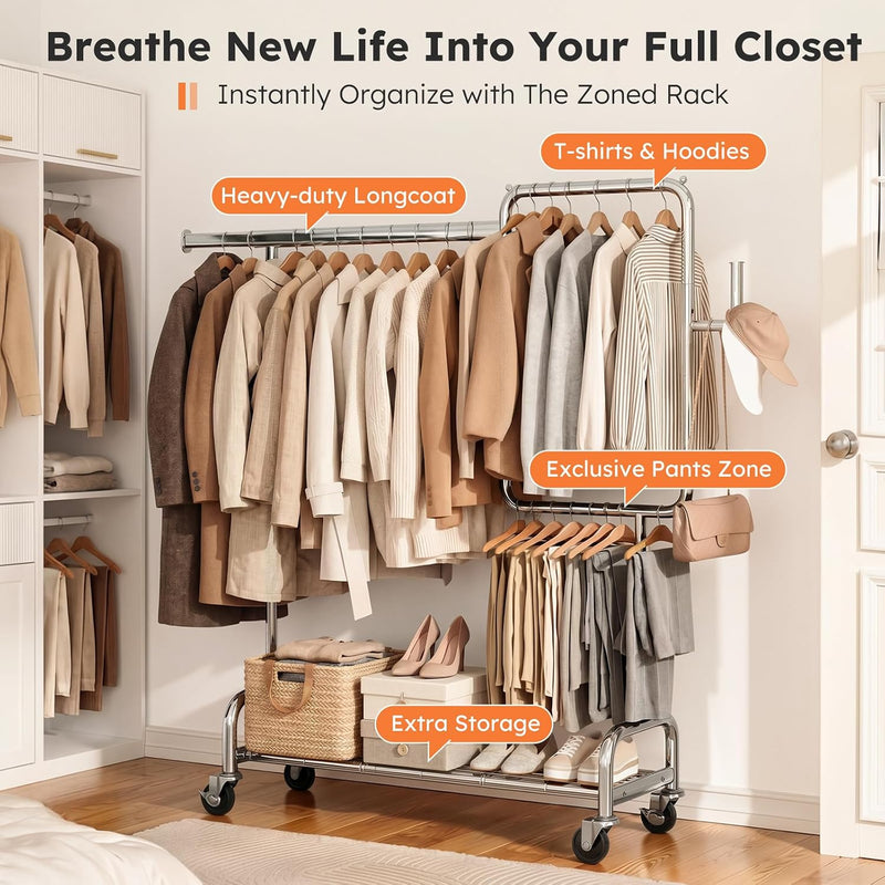 Heavy Duty Clothes Rail on Wheels