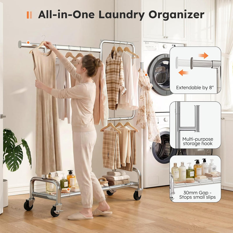 Heavy Duty Clothes Rail on Wheels