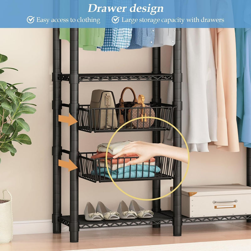 Heavy Duty Clothes Rail with 2 Slid Baskets