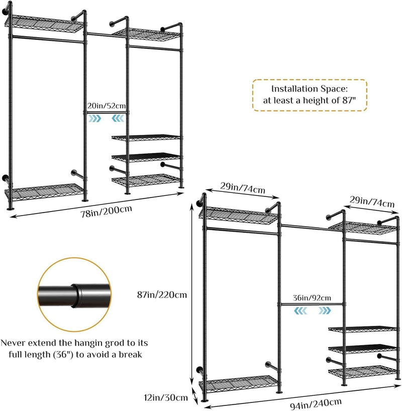 Wall Mounted Heavy Duty Clothes Rail with 6