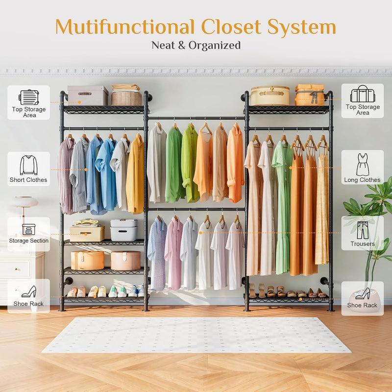 Wall Mounted Heavy Duty Clothes Rail with 6
