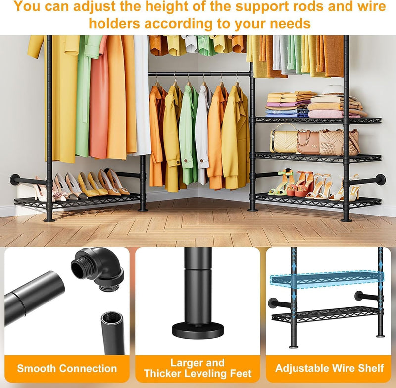 Wall Mounted Heavy Duty Clothes Rail with 6