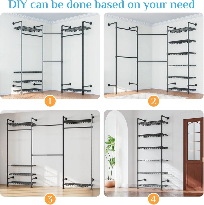 Wall Mounted Heavy Duty Clothes Rail with 6