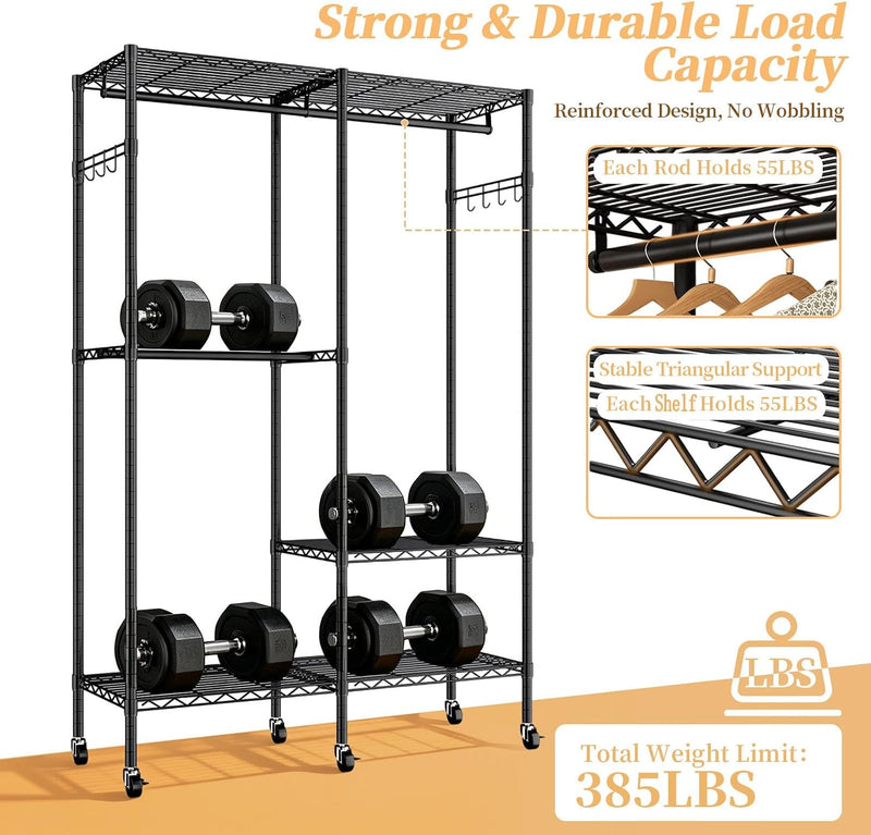 Heavy Duty Clothes Rail with Adjustable Shelves