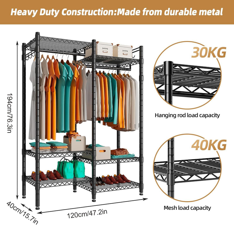 Heavy Duty Clothes Rail with Adjustable Shelves Carbon