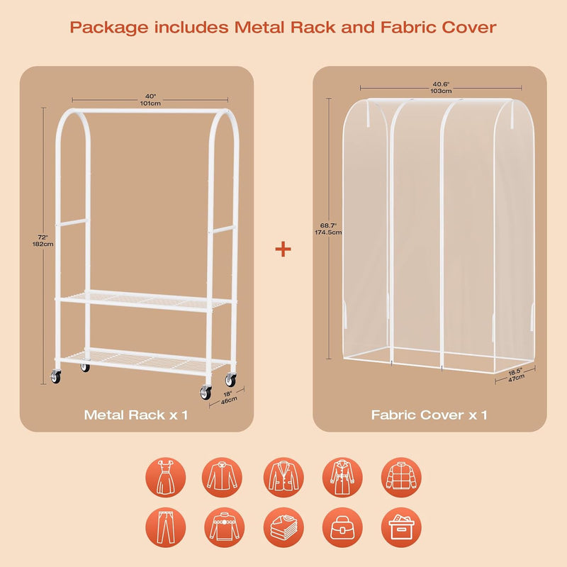 Heavy Duty Clothes Rail with Dust Cover 2-In-1metal