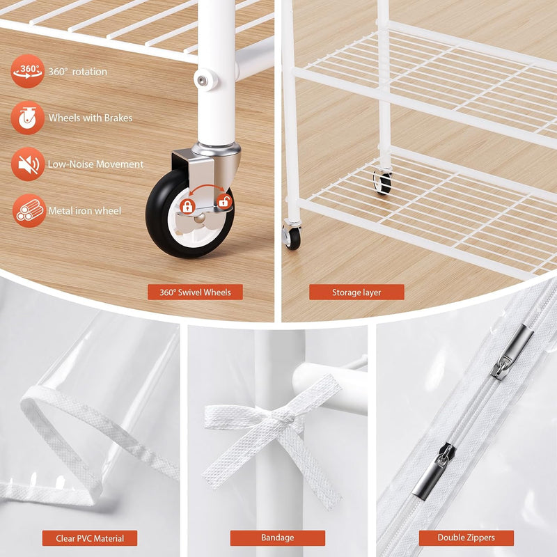 Heavy Duty Clothes Rail with Dust Cover 2-In-1metal