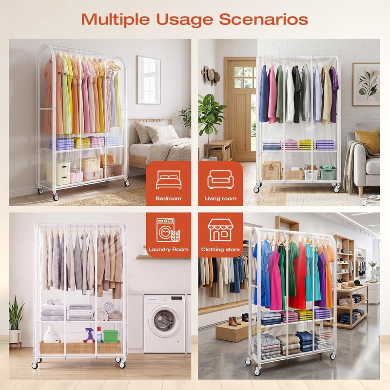 Heavy Duty Clothes Rail with Dust Cover 2-In-1metal
