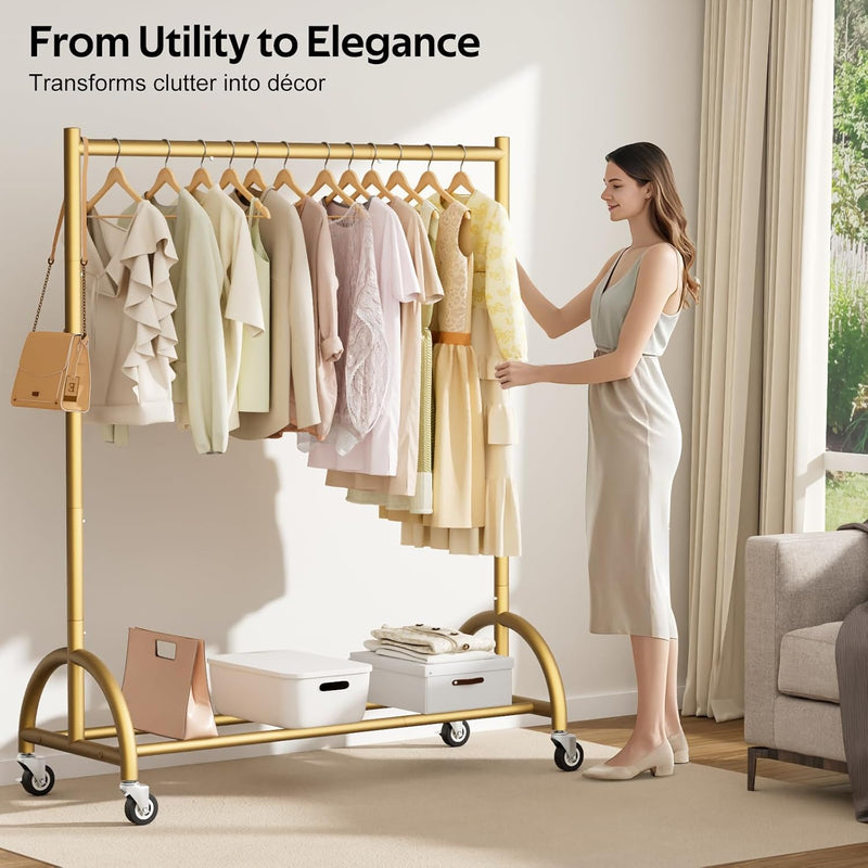 Heavy Duty Clothes Rail with Wheels and Shelf