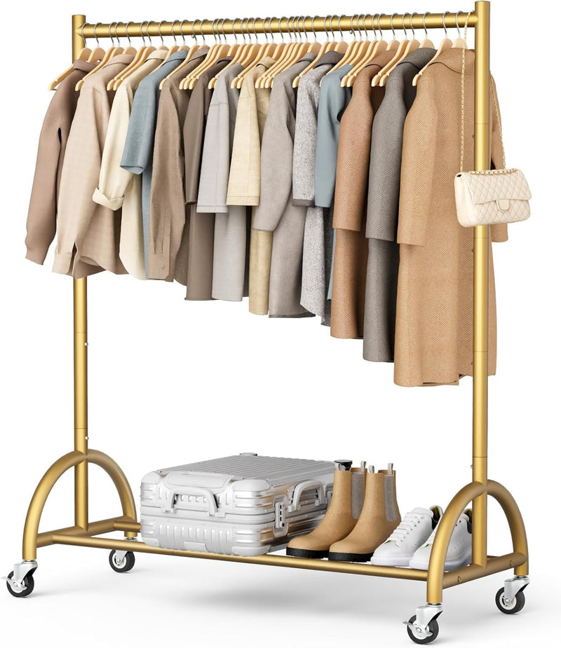 Heavy Duty Clothes Rail with Wheels and Shelf