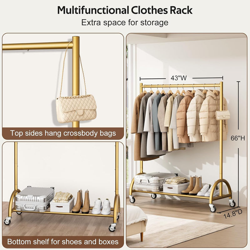 Heavy Duty Clothes Rail with Wheels and Shelf