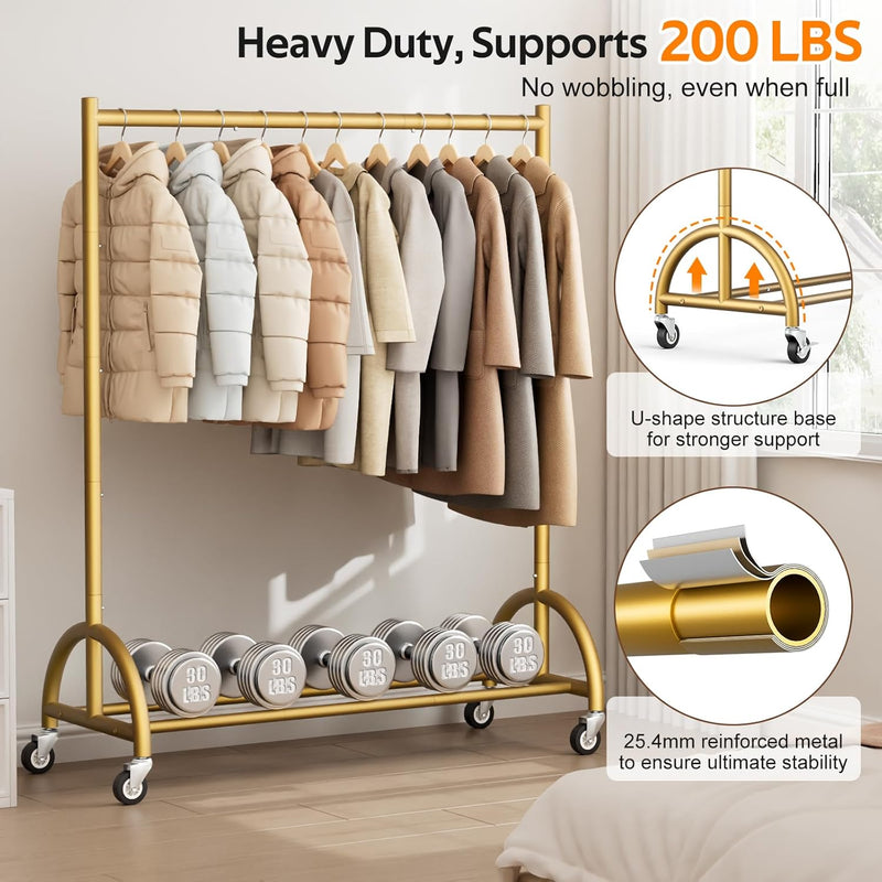 Heavy Duty Clothes Rail with Wheels and Shelf