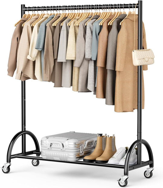 Heavy Duty Clothes Rail with Wheels and Shelf