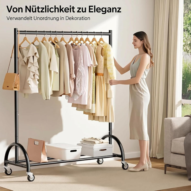 Heavy Duty Clothes Rail with Wheels and Shelf