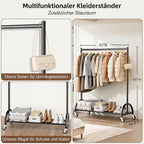 Heavy Duty Clothes Rail with Wheels and Shelf