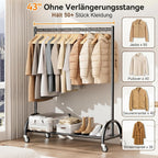 Heavy Duty Clothes Rail with Wheels and Shelf
