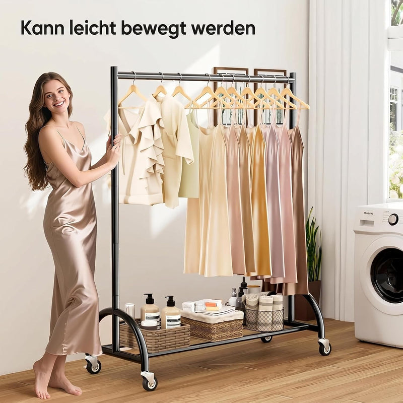 Heavy Duty Clothes Rail with Wheels and Shelf