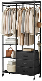 Heavy Duty Clothing Rail Wardrobe with 3 Drawers