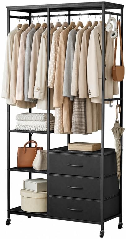Heavy Duty Clothing Rail Wardrobe with 3 Drawers