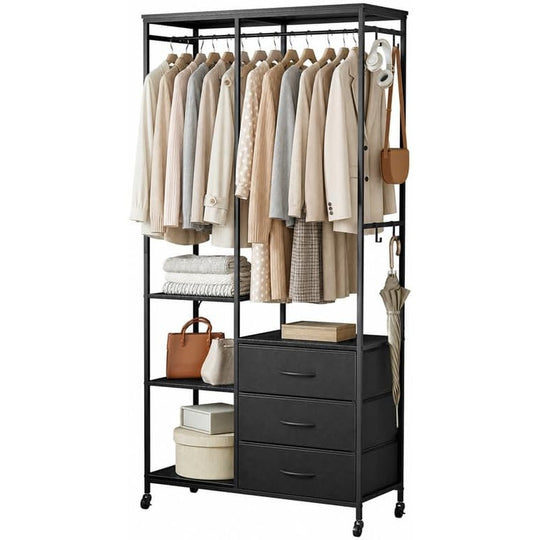 Heavy Duty Clothing Rail Wardrobe with 3 Drawers