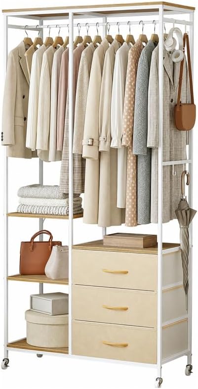 Heavy Duty Clothing Rail Wardrobe with 3 Drawers
