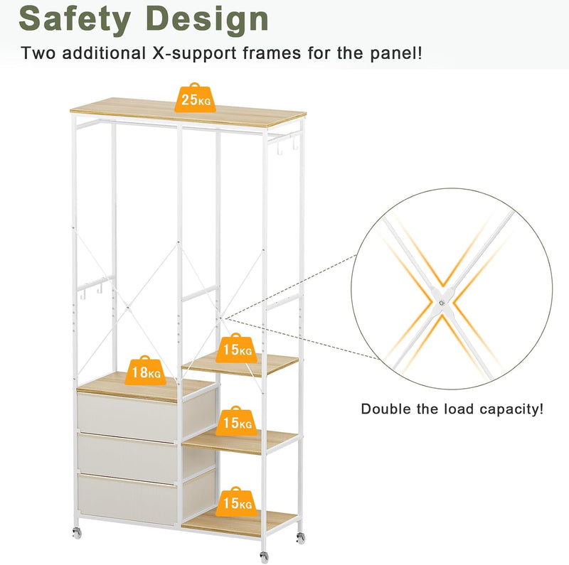 Heavy Duty Clothing Rail Wardrobe with 3 Drawers
