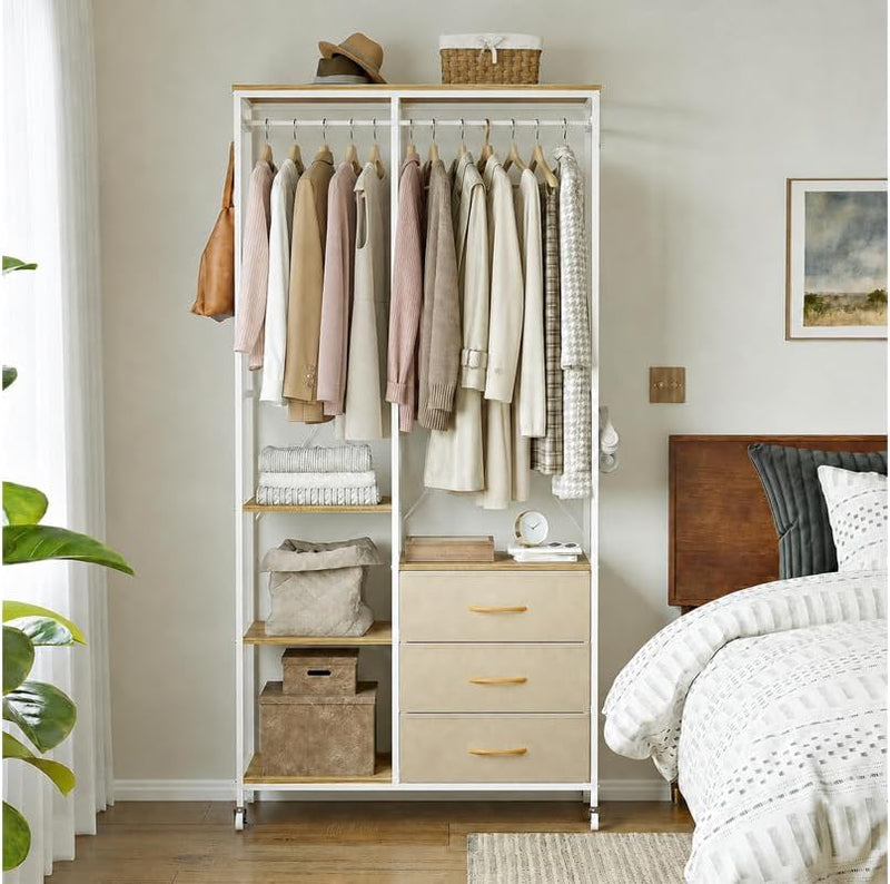 Heavy Duty Clothing Rail Wardrobe with 3 Drawers