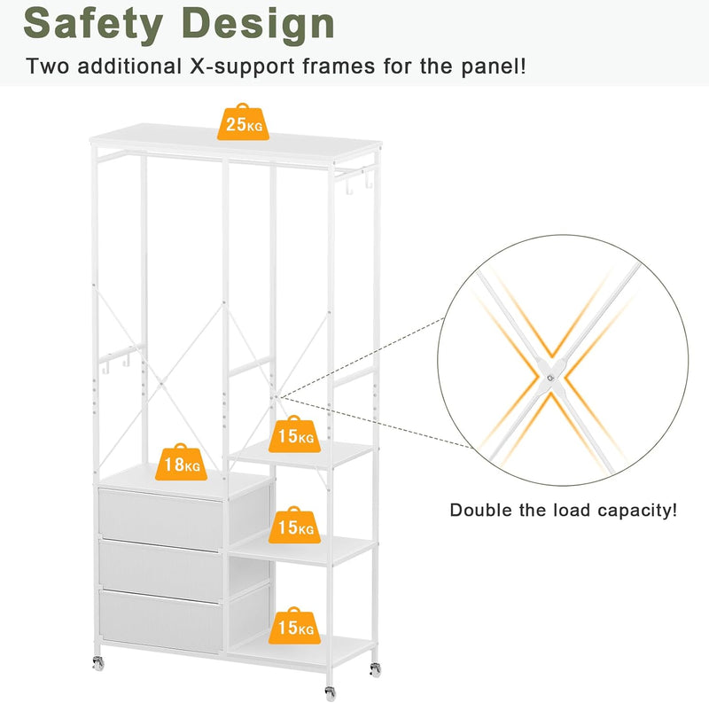Heavy Duty Clothing Rail Wardrobe with 3 Drawers