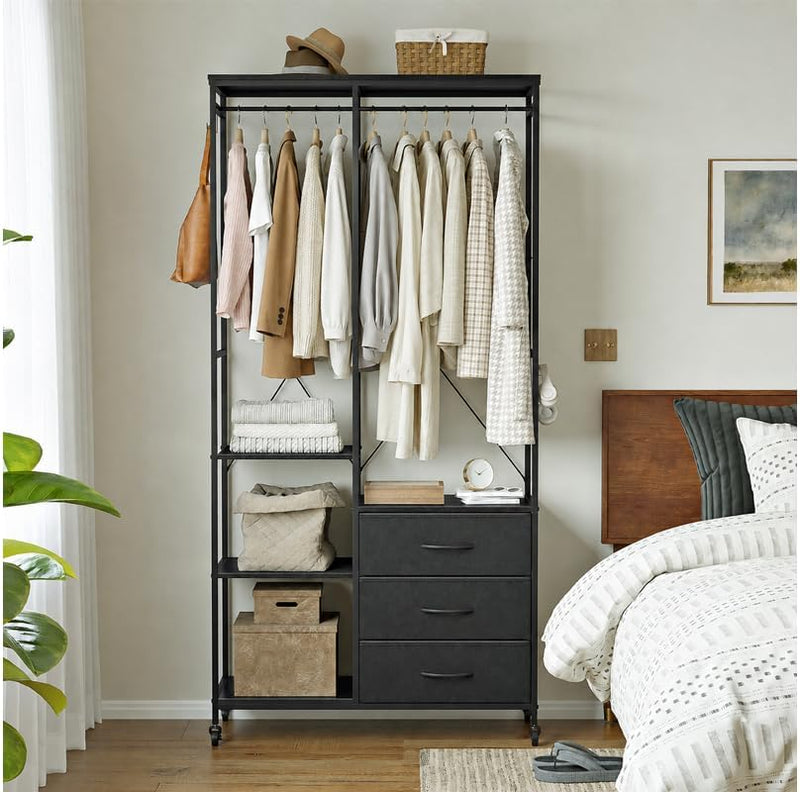 Heavy Duty Clothing Rail Wardrobe with 3 Drawers