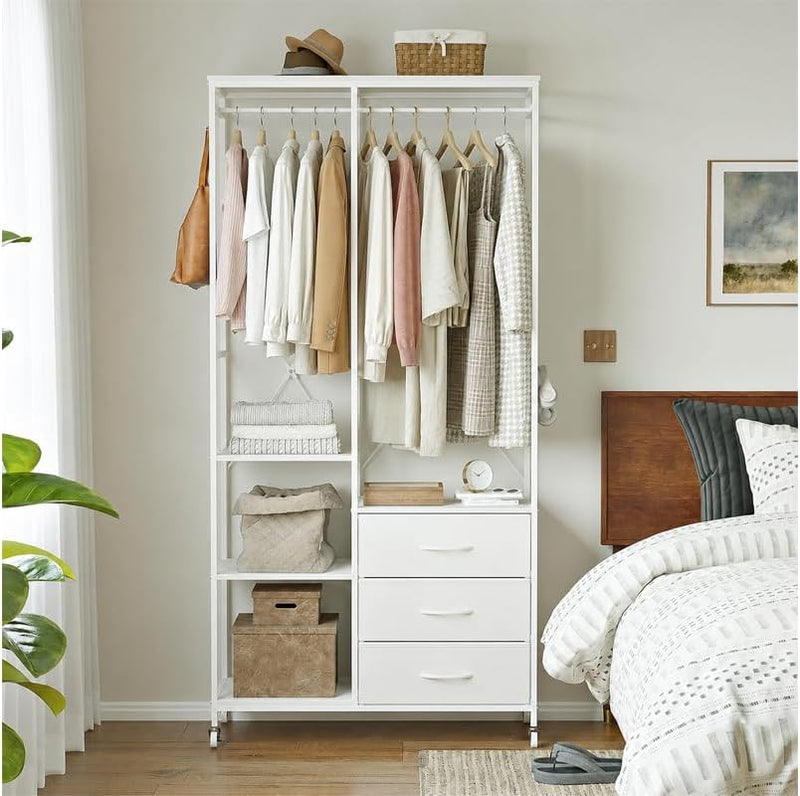 Heavy Duty Clothing Rail Wardrobe with 3 Drawers
