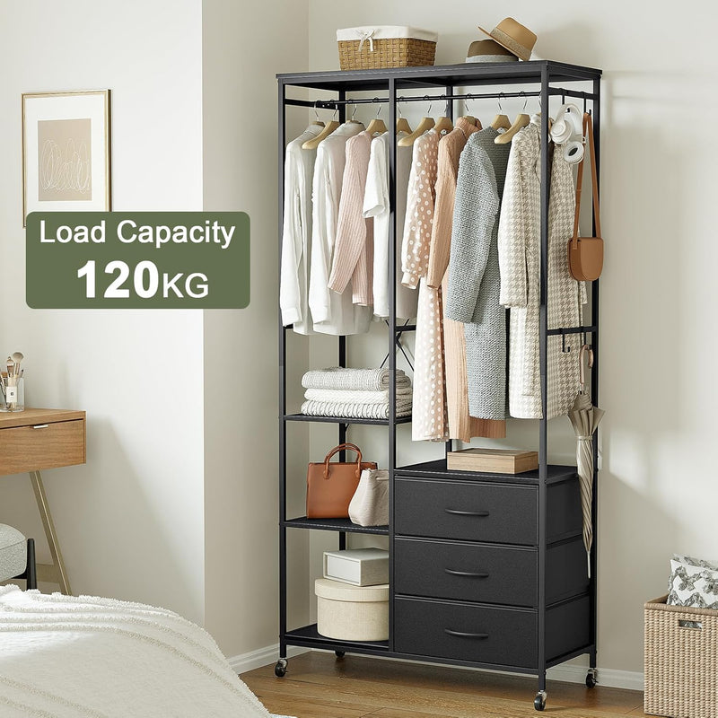 Heavy Duty Clothing Rail Wardrobe with 3 Drawers