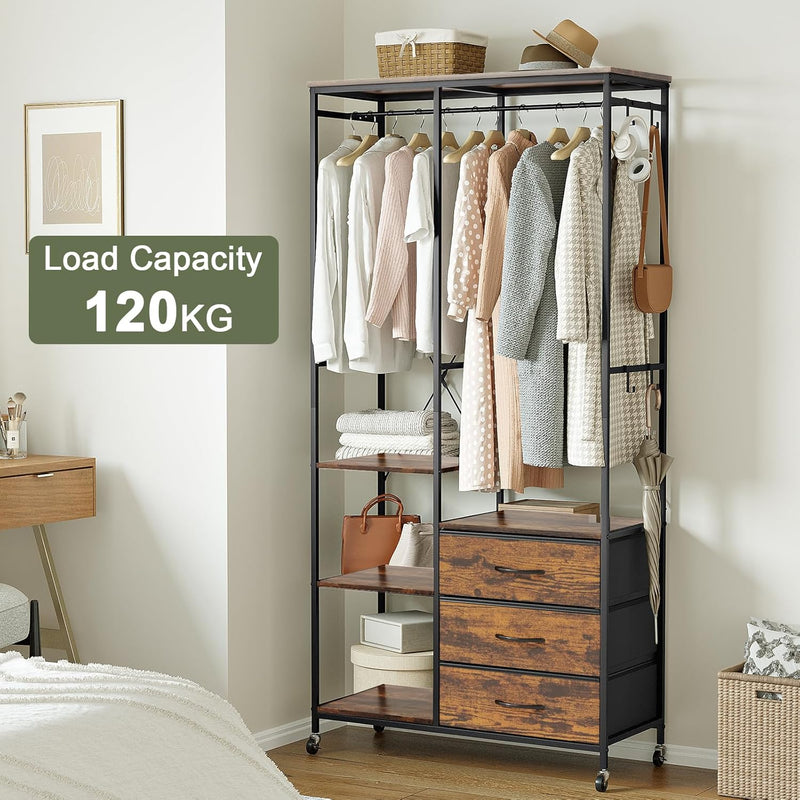 Heavy Duty Clothing Rail Wardrobe with 3 Drawers