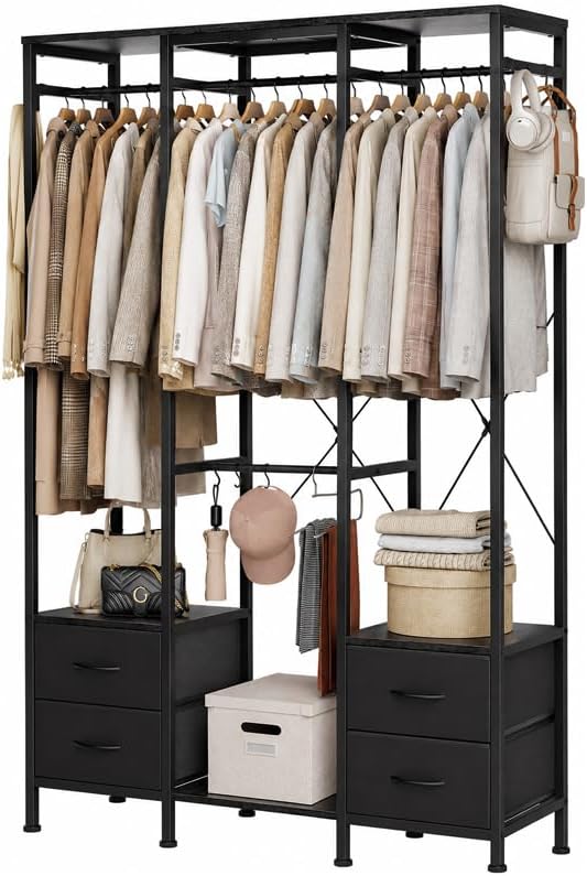 Heavy Duty Clothing Rail Wardrobe with 4 Drawers