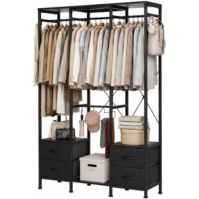 Heavy Duty Clothing Rail Wardrobe with 4 Drawers