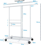 Heavy Duty Double Clothes Rail with Wheels 209KG