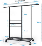 Heavy Duty Double Clothes Rail with Wheels 209KG
