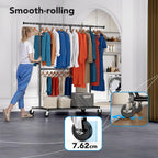 Heavy Duty Double Clothes Rail with Wheels 209KG