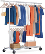 Heavy Duty Double Clothes Rail with Wheels 209KG