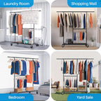 Heavy Duty Double Clothes Rail with Wheels 209KG